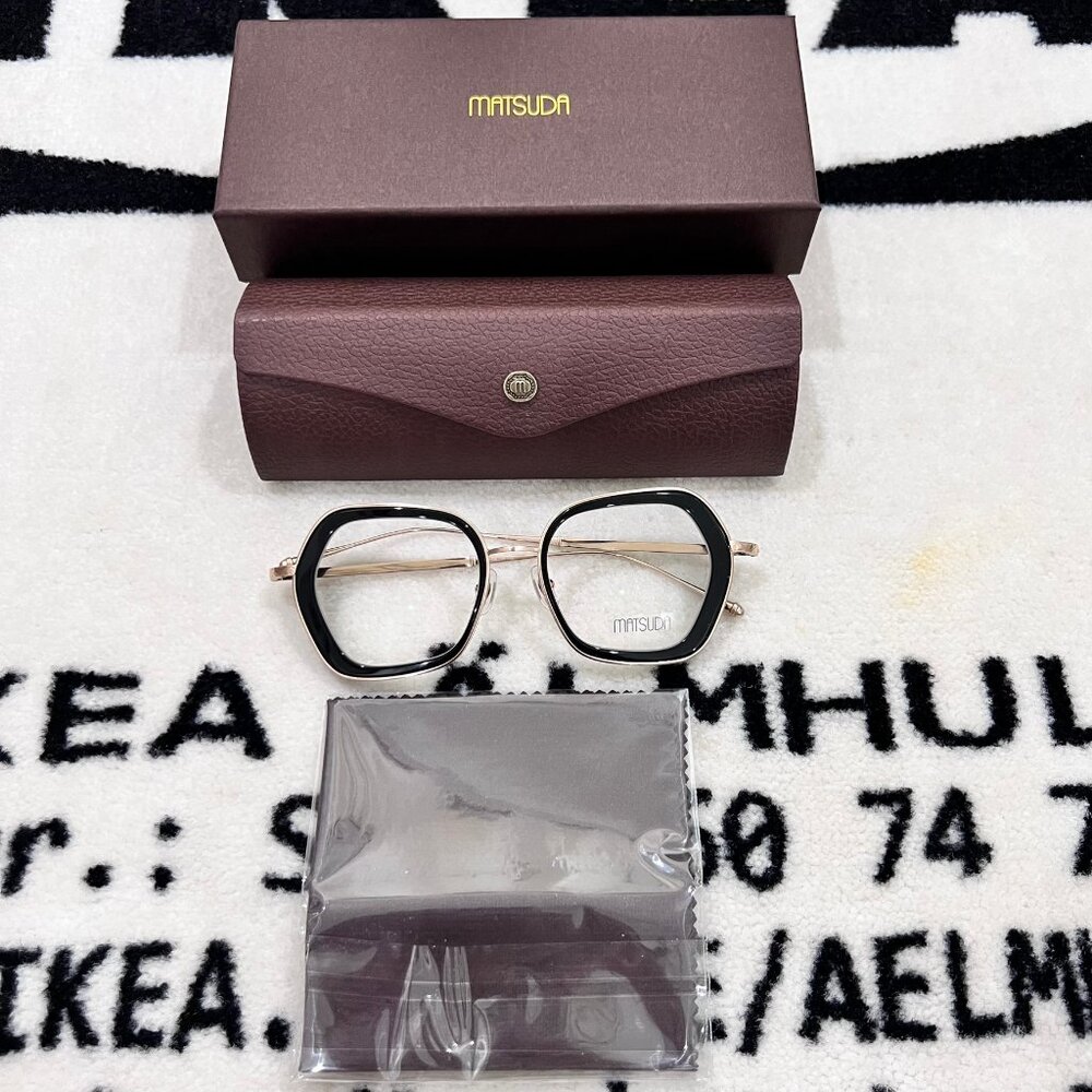 Matsuda M3074 Rectangular Oversize Eyeglasses Black / Brushed Gold Colorway